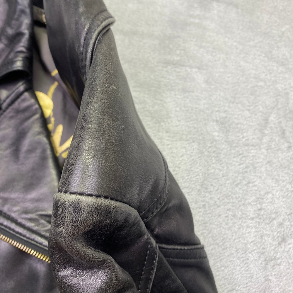 VTG Guess Womens Black Leather Moto Biker Jacket Asymmetrical Zip Brass Sz S/P - Picture 9 of 12